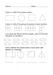 English Worksheet: Fractions - Halves
