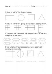 English worksheet: Fractions - Halves