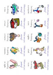 English Worksheet: More Present Continuous Go Fish! cards 41-60 of 100 with instructions and backs (updated)