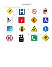 English Worksheet: learning about warning signs