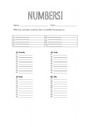 English Worksheet: numbers 1-50