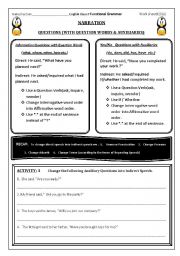 English worksheet: narration (questions)