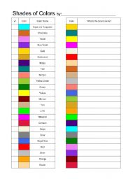 English Worksheet: Unique Shades of Colors