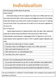 English Worksheet: Individualism