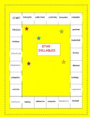 English Worksheet: STAR SYLLABLES