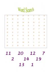 English worksheet: Wordsearch 1-20