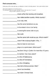 English Worksheet: Find Someone Who...