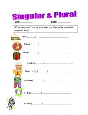 English Worksheet: singular and plural