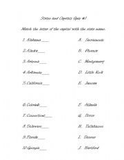 English worksheet: States and Capitals test 1, Chunked