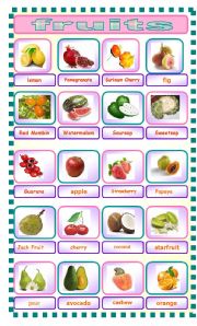English Worksheet: pictionary fruits