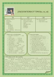 English Worksheet: PREPOSITIONS OF TIME: AT, ON,  IN