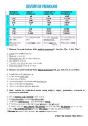 English Worksheet: REVIEW ON PRONOUNS