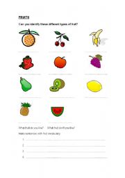 English Worksheet: FRUIT VOCABULARY, VERB LIKE