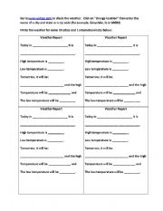 English worksheet: ESL Internet Weather activity