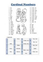 English Worksheet: Cardinal Numbers From 1 to 100