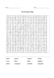 English Worksheet: St Andrews Day Wordsearch