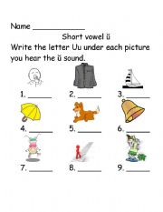 English Worksheet: Short Uu sounds 