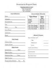 English Worksheet: Hotel Reservation Request Form