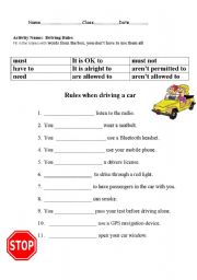 English worksheet: Driving Rules