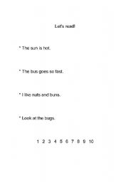 English Worksheet: Lets read(Short vowel u)