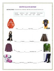 English worksheet: Shopping and Clothes (Comparatives)