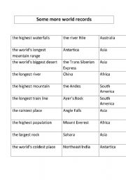 English worksheet: World records matching exercise