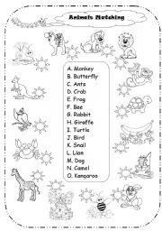 English Worksheet: animal matching