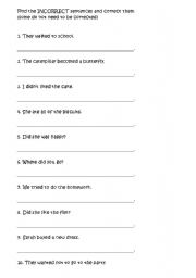 English Worksheet: Past Simple Find the Mistakes