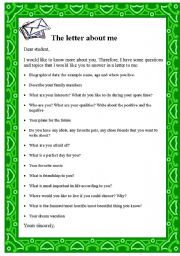English Worksheet: The letter about me