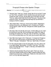 English Worksheet: Paragraph change when speaker chnages