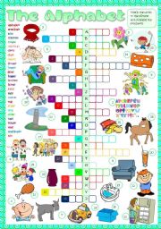 English Worksheet: The Alphabet - crossword (Greyscale + KEY included)