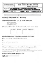 English Worksheet: mid term test n1 bac (info) 
