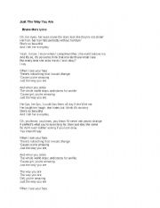 English Worksheet: Just the Way you are Lyrics