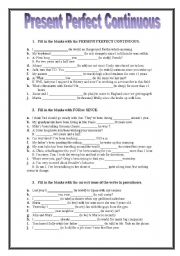 English Worksheet: Present Perfect Continuous and other tenses