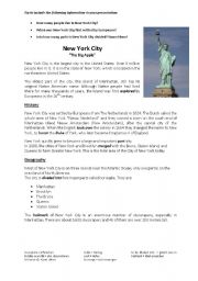 English Worksheet: Big Cities of America Reading