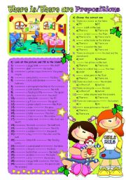 English Worksheet: PREPOSITIONS + THERE IS - THERE ARE