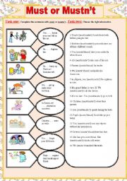 English Worksheet: must or mustnt