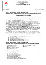 English Worksheet: reading text about present simple