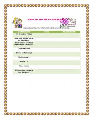 English Worksheet: what do you do at weekends?