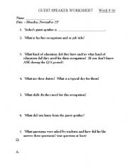 English worksheet: Guest Speaker Worksheet