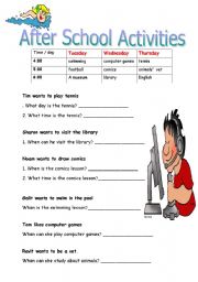 English Worksheet: after school activities