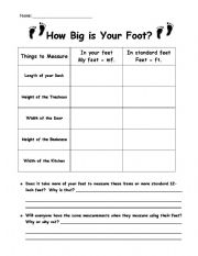 English worksheet: How Big Is Your Foot