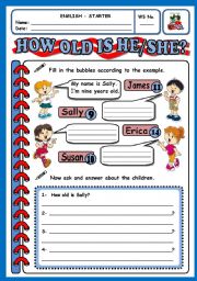 English Worksheet: HOW OLD IS HE/SHE?