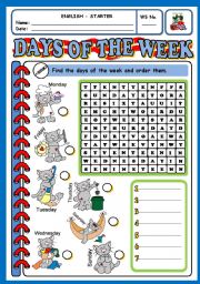 English Worksheet: DAYS OF THE WEEK