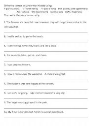 English Worksheet: Grammar -- Correct the Writing Mistakes