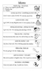 English Worksheet: Idioms