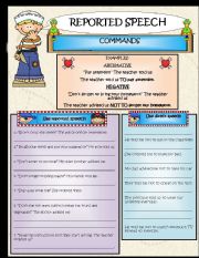 English Worksheet: REPORTED SPEECH COMMANDS