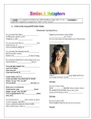 English Worksheet: Teach similes & metaphors using Katy Perrys song