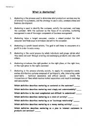 English Worksheet: Definitions of marketing