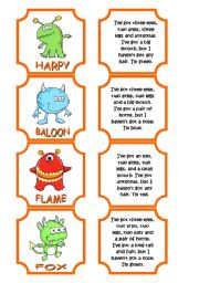 English Worksheet: Monsters memory game (28 cards) WITH NAMES